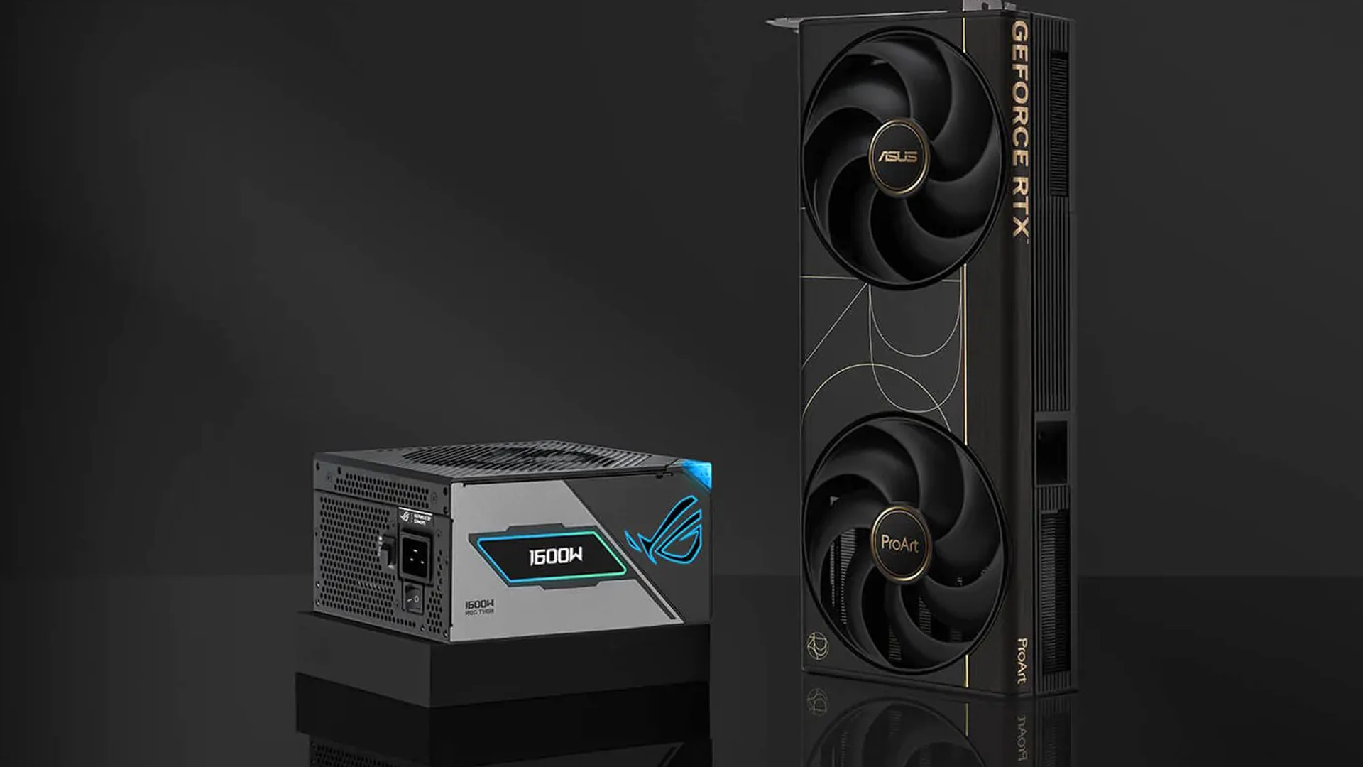 ASUS ProArt RTX 5090 graphics card with ROG power supply unit.