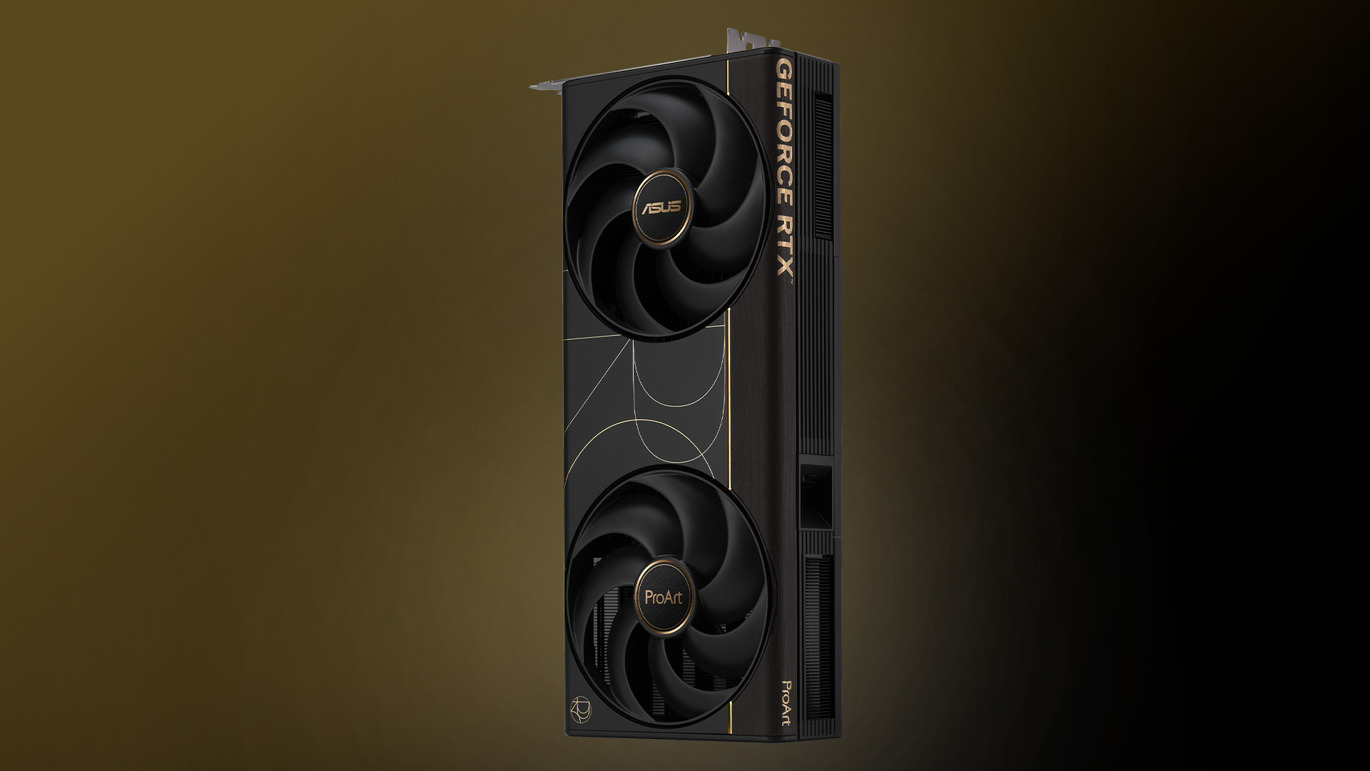 Full view of the sleek ASUS ProArt RTX 5090 graphics card design.