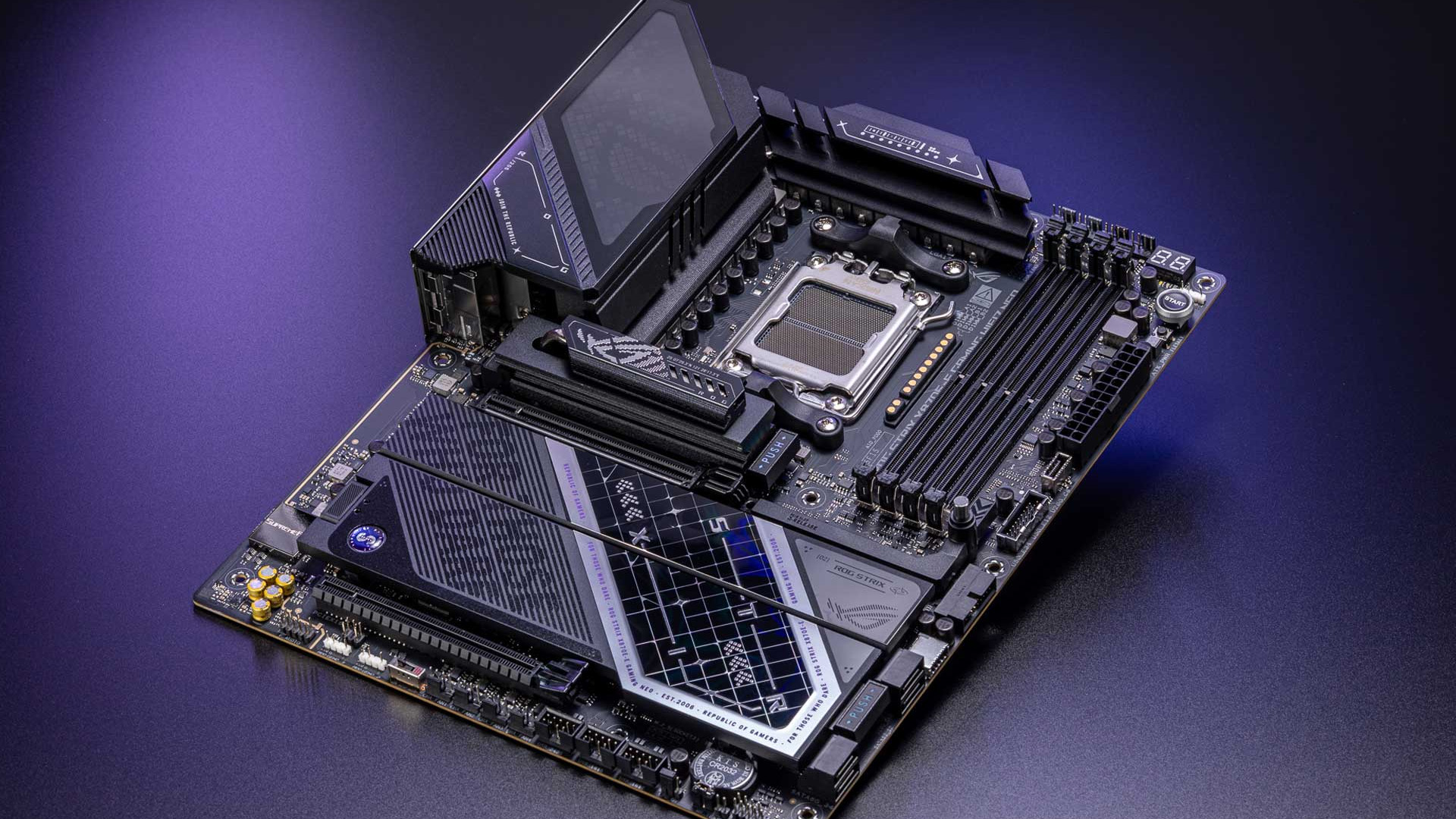 Asus ROG Strix gaming motherboard featuring multiple M2 slots.