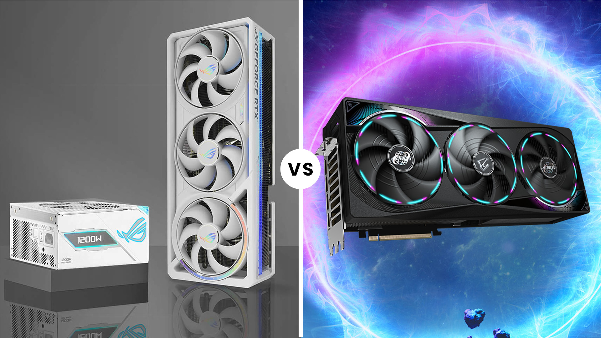 Comparison between ASUS ROG and Gigabyte AORUS graphics cards.