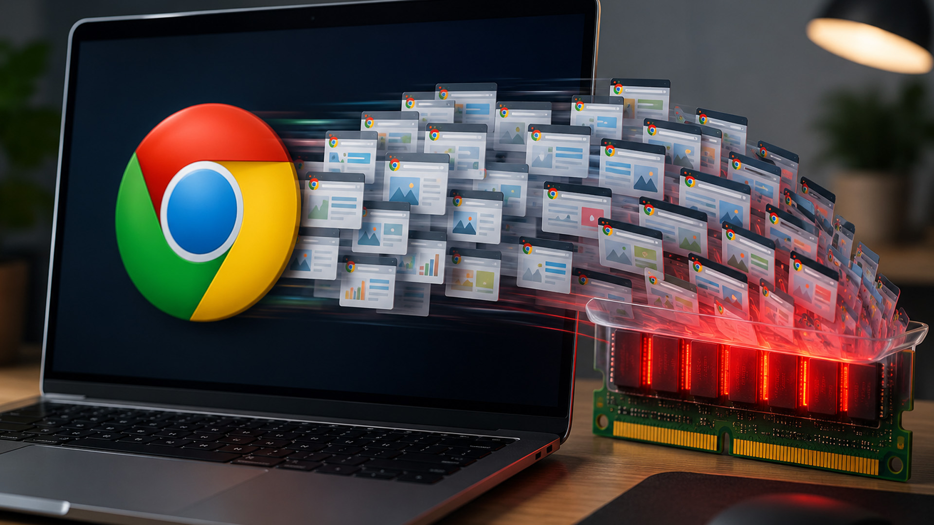 Browser tabs streaming from a laptop into memory sticks.