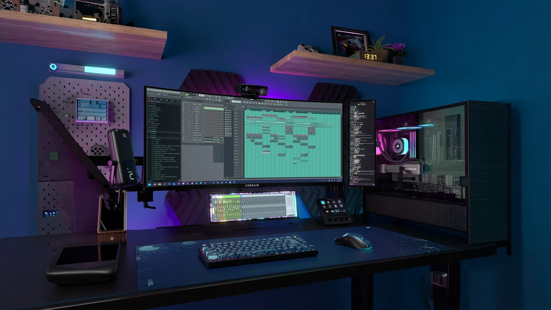Gamer playing Cyberpunk 2077 on a high-performance gaming PC.