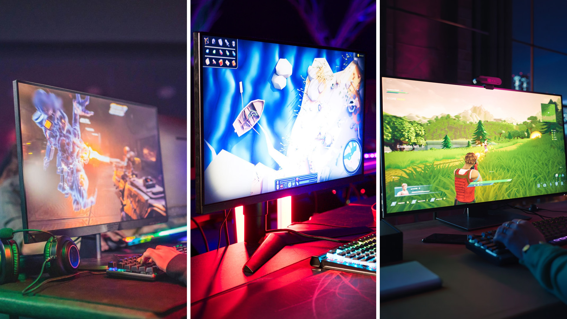 Different gaming monitor sizes shown for competitive and immersive gameplay.