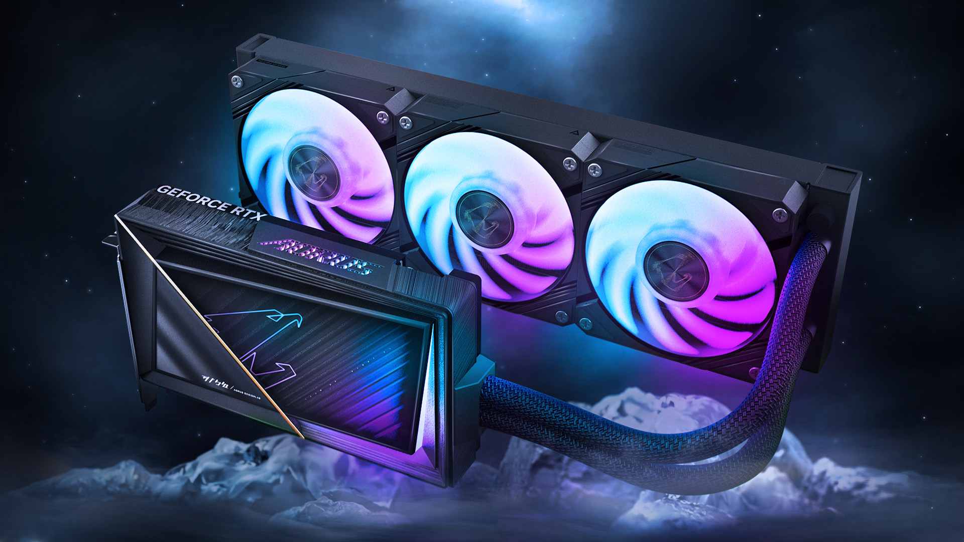 Powerful Gigabyte AORUS Master graphics card with RGB lighting.