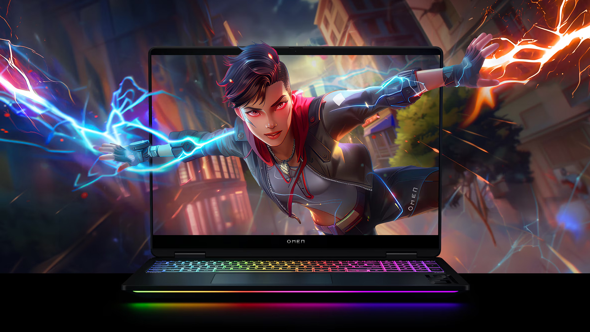 HP OMEN gaming laptop displaying an action-packed game.