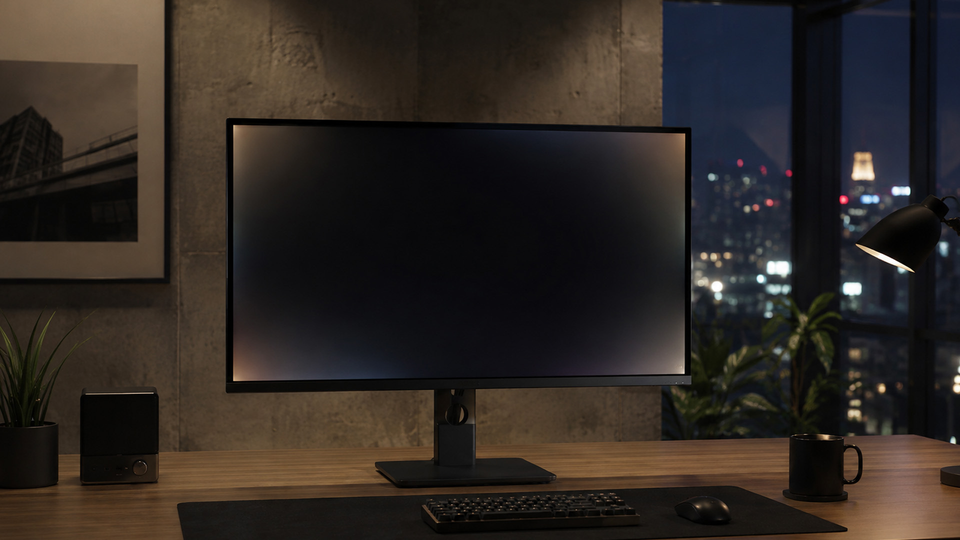IPS monitor on a desk showing visible corner glow during night time use.
