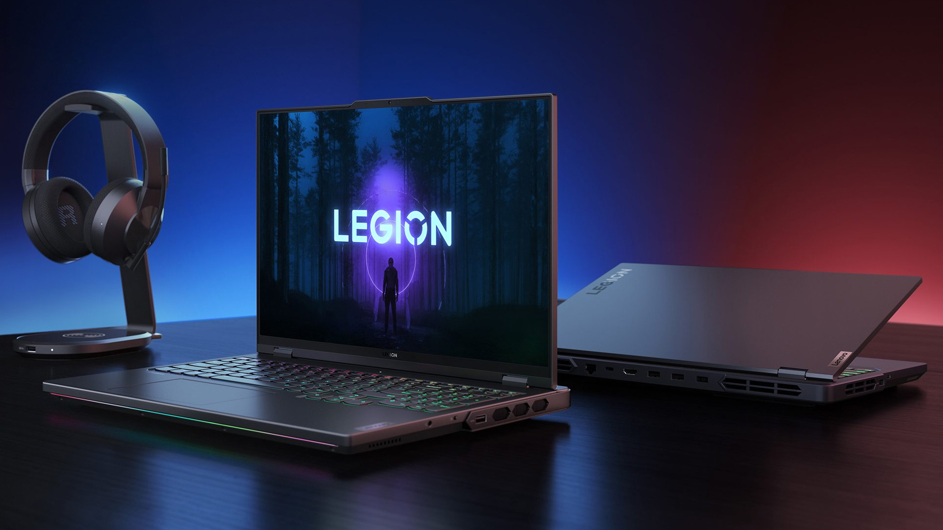 Lenovo Legion gaming laptop on a desk displaying God of War game.