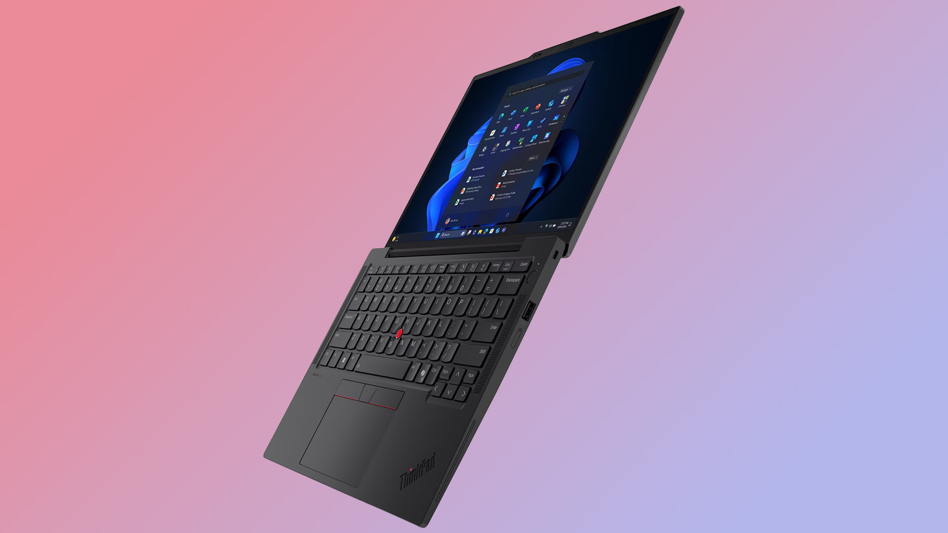 Lenovo ThinkPad X13 Gen 7 business laptop against a pink and blue gradient background.