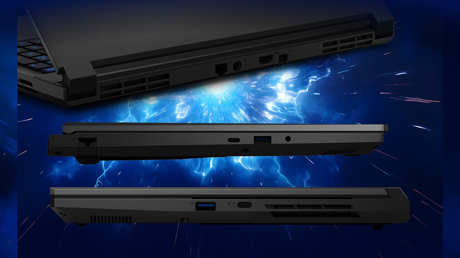 Side and rear port selection of the MEDION ERAZER Deputy 15 P1 gaming laptop.