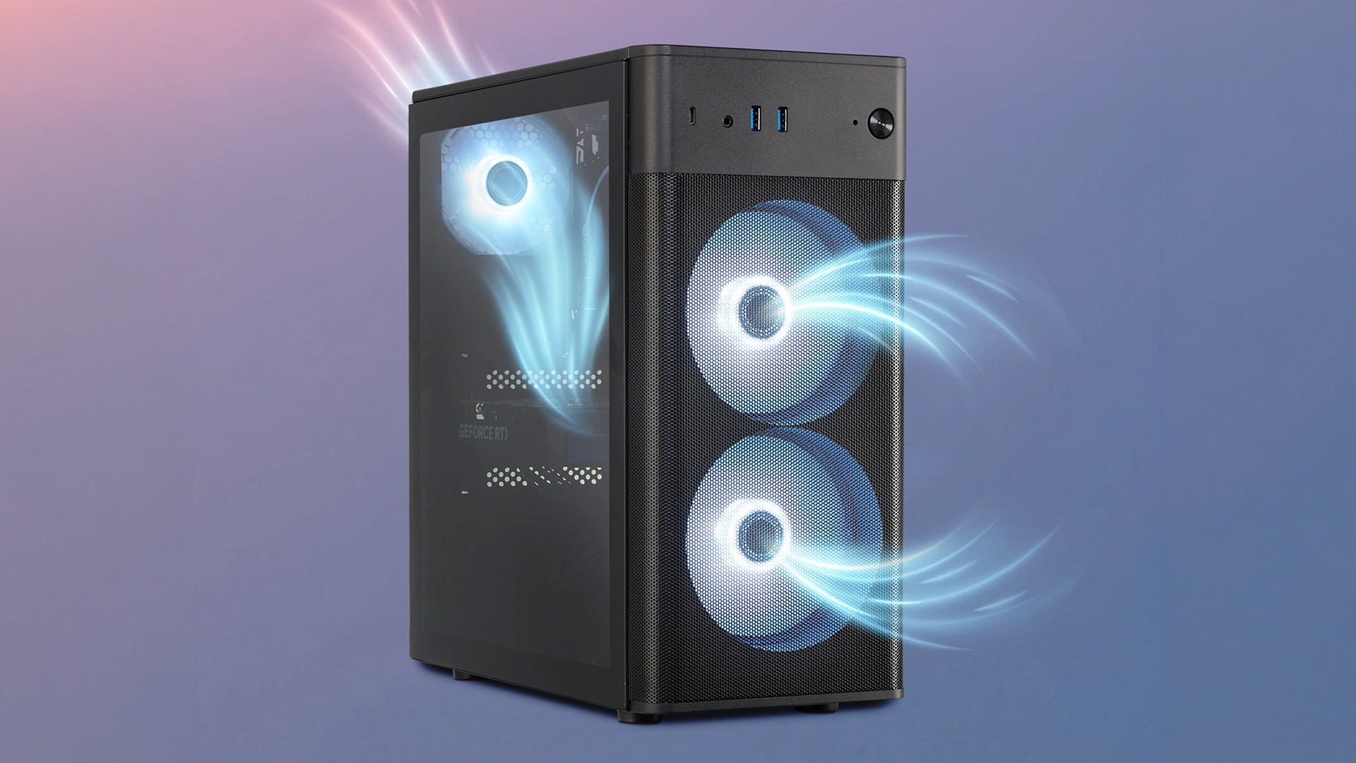 Medion Erazer Recon P45 gaming PC showcasing internal airflow.