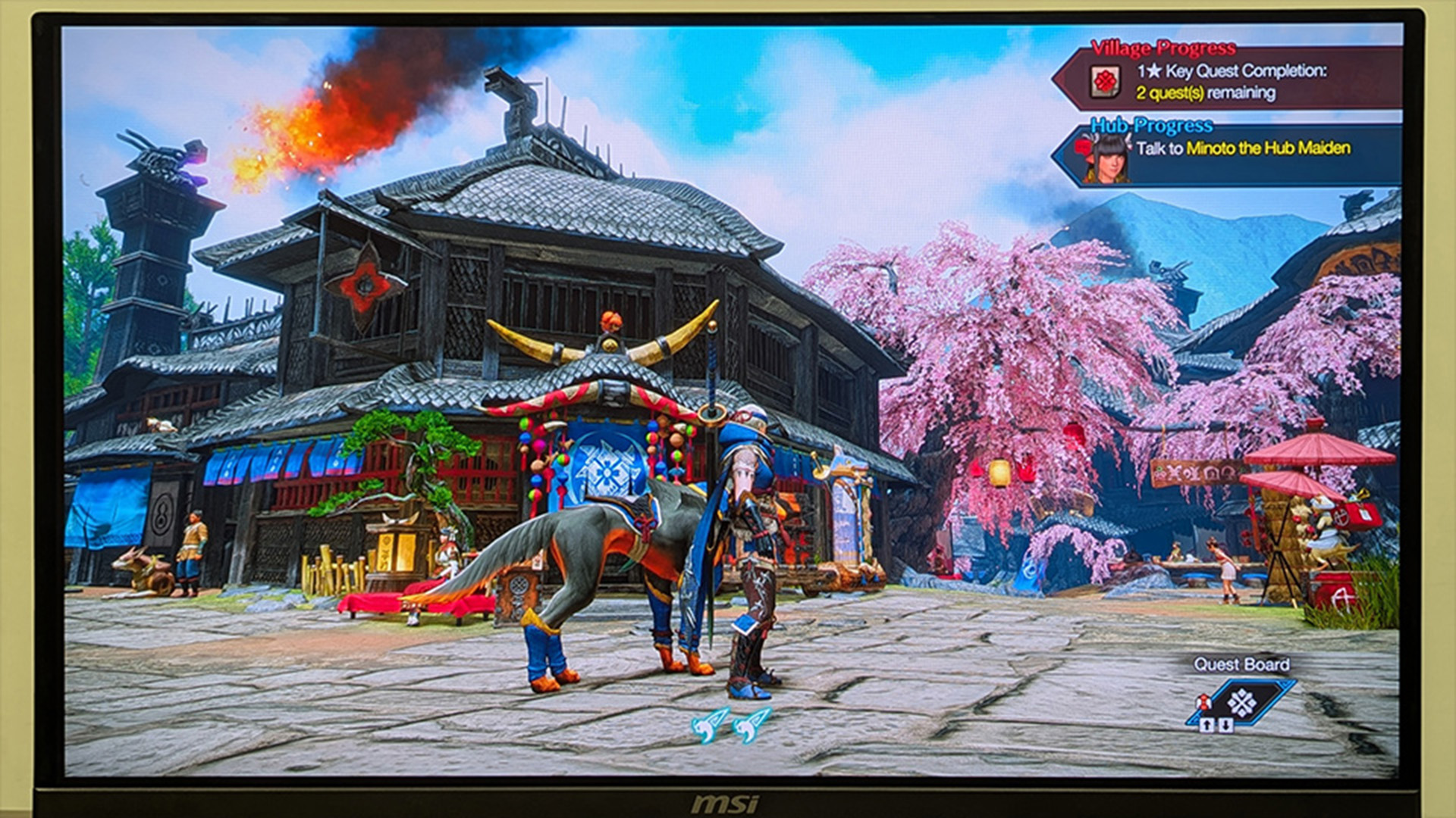 Vibrant action RPG game displayed on an MSI monitor in RPG display mode.