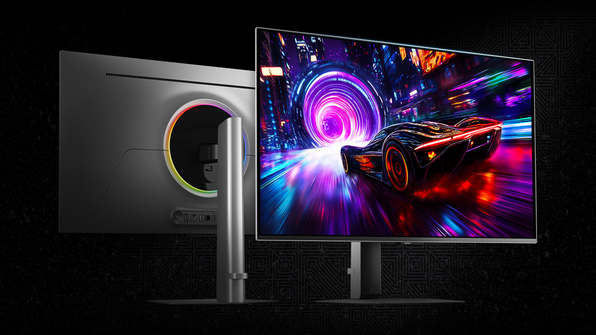 Front and rear view of the Samsung Odyssey 3D gaming monitor.