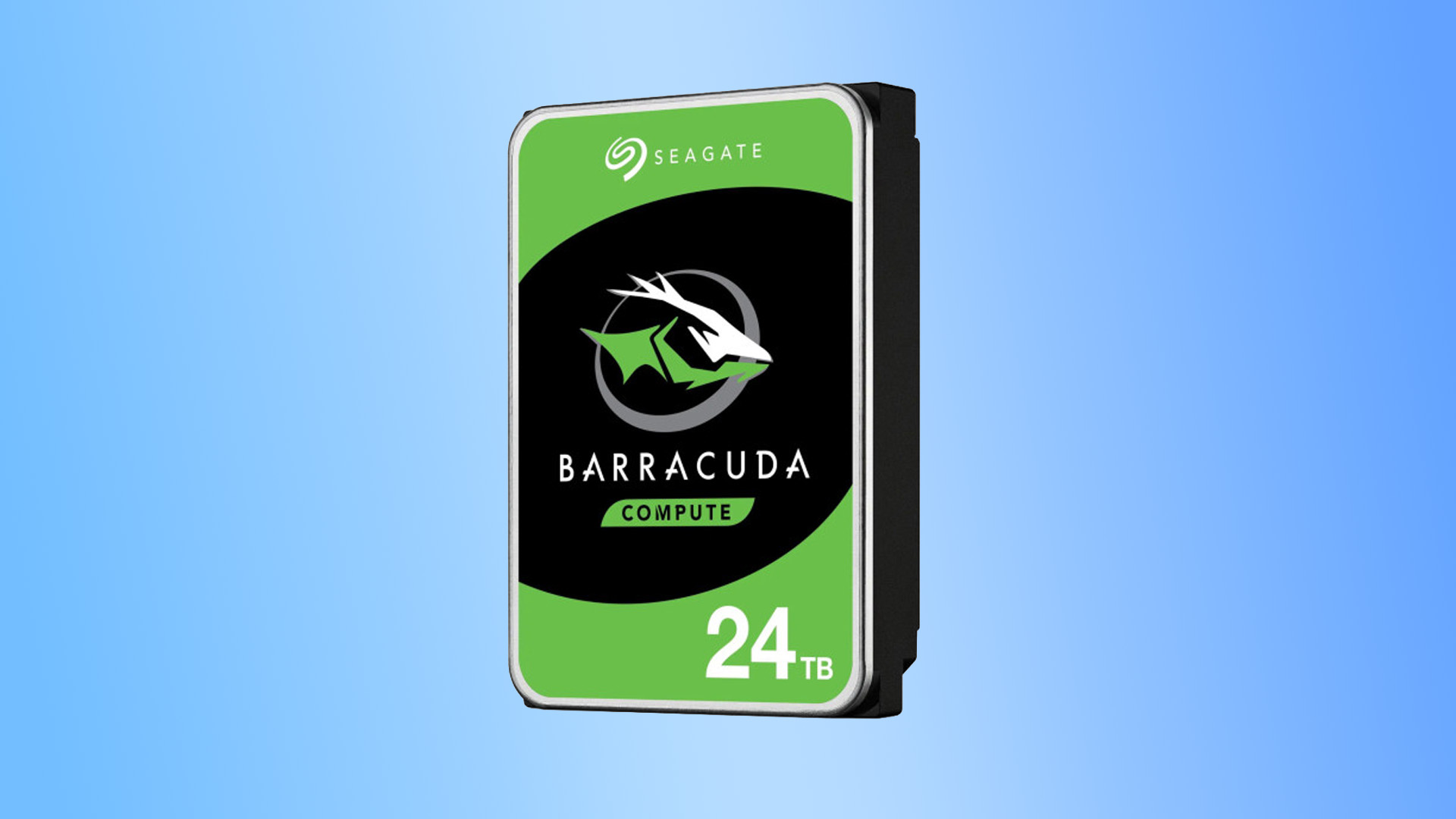 A Seagate BarraCuda compute internal hard drive shown against a blue background.