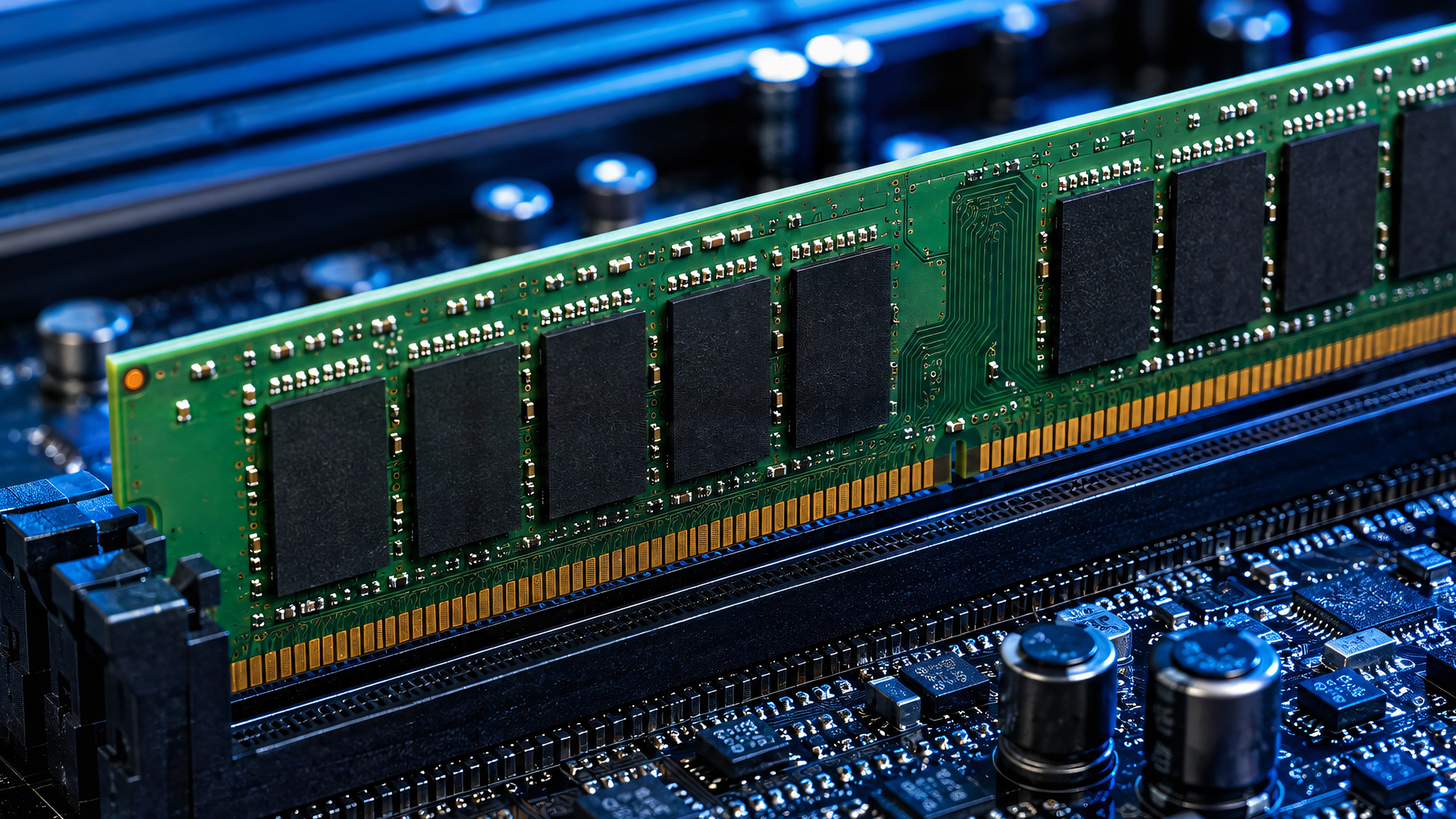 A single green RAM module installed in a motherboard slot representing single-channel memory.