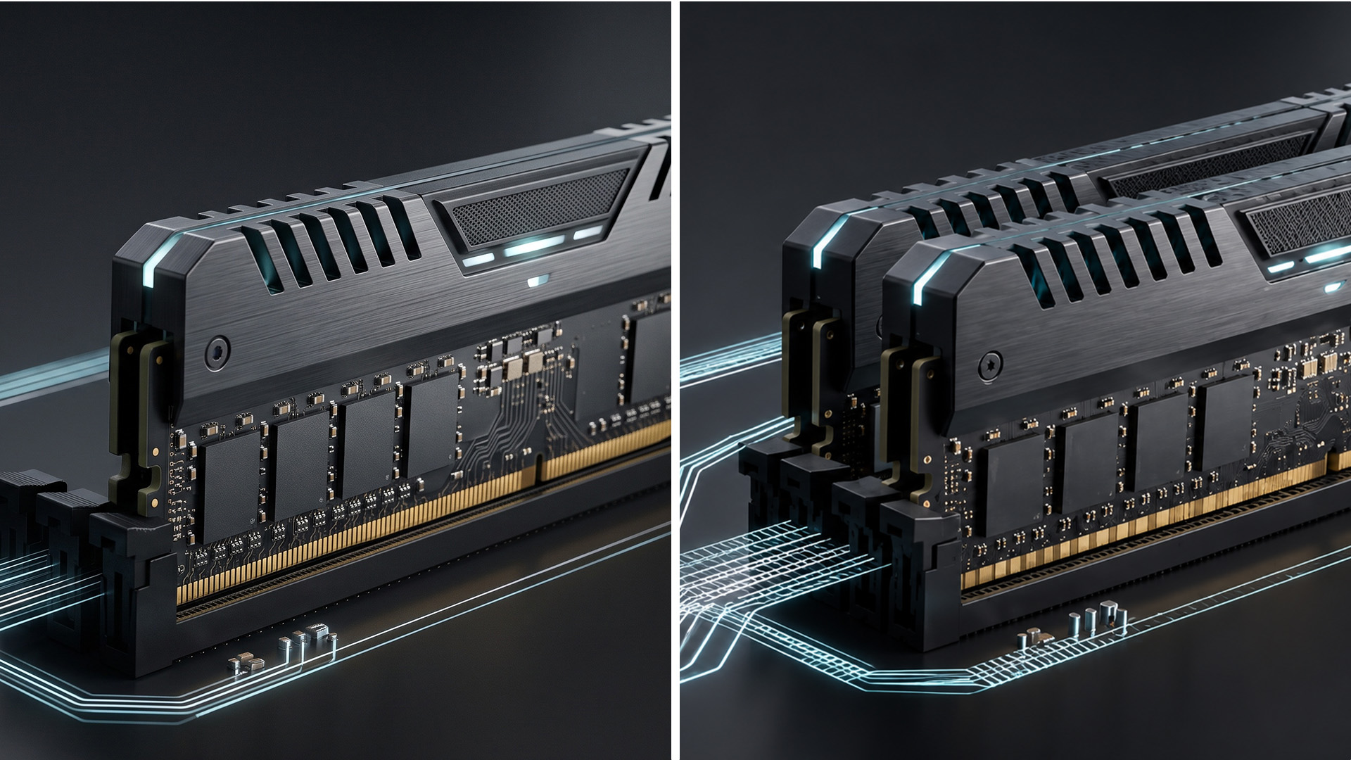 Comparison showing a single RAM module versus two modules for dual-channel memory.