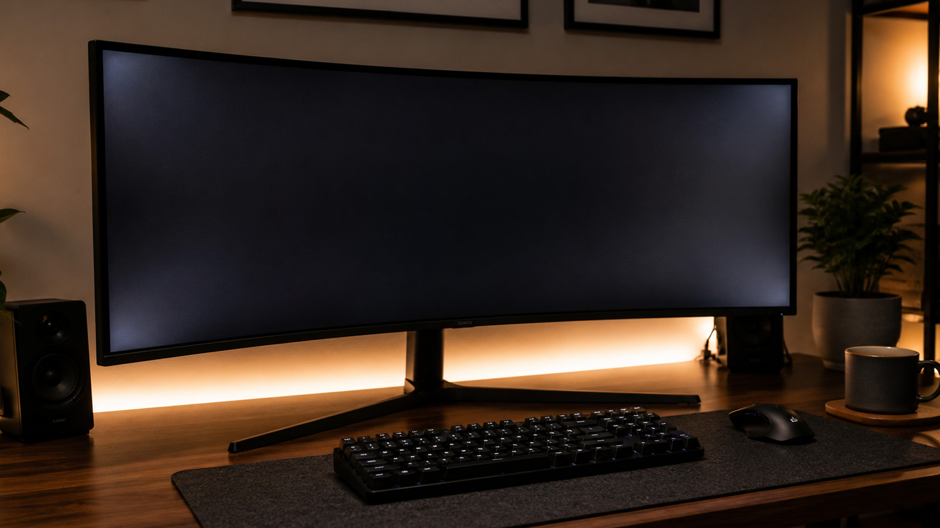 Ultrawide curved monitor in a vibrant RGB gaming setup.
