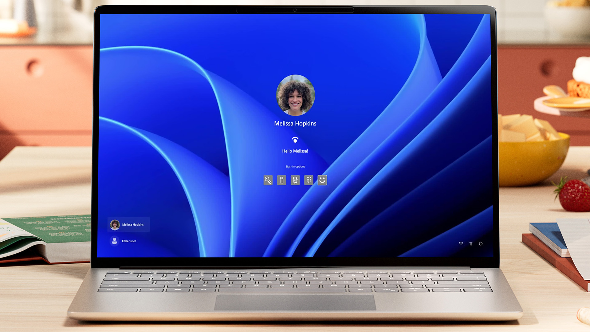 A laptop screen showing various Windows Hello sign in options.