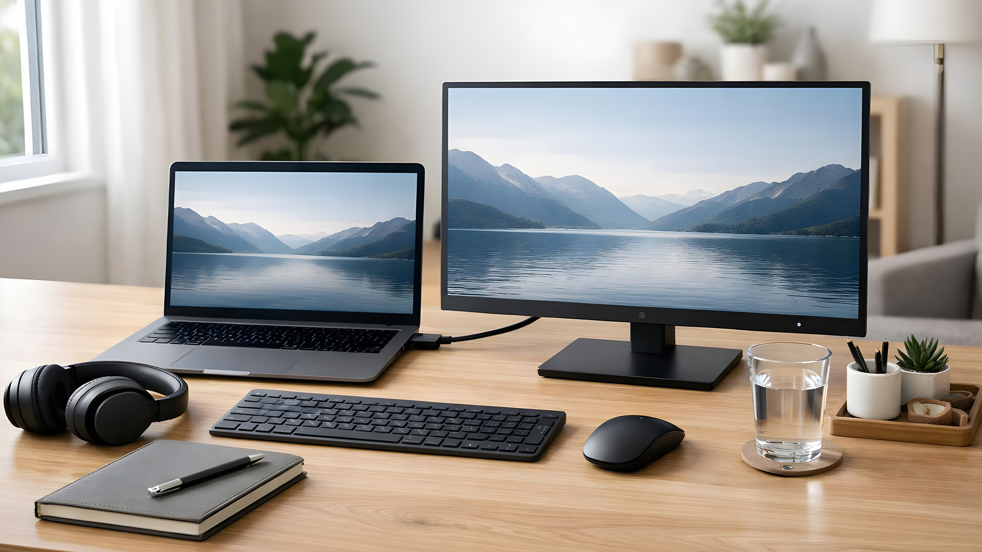 A laptop connected wirelessly as a second monitor display.